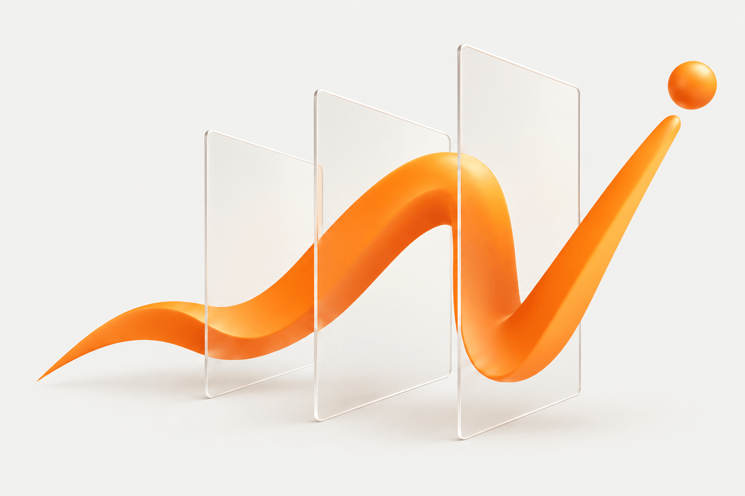 Orange wave rising through three glass panels